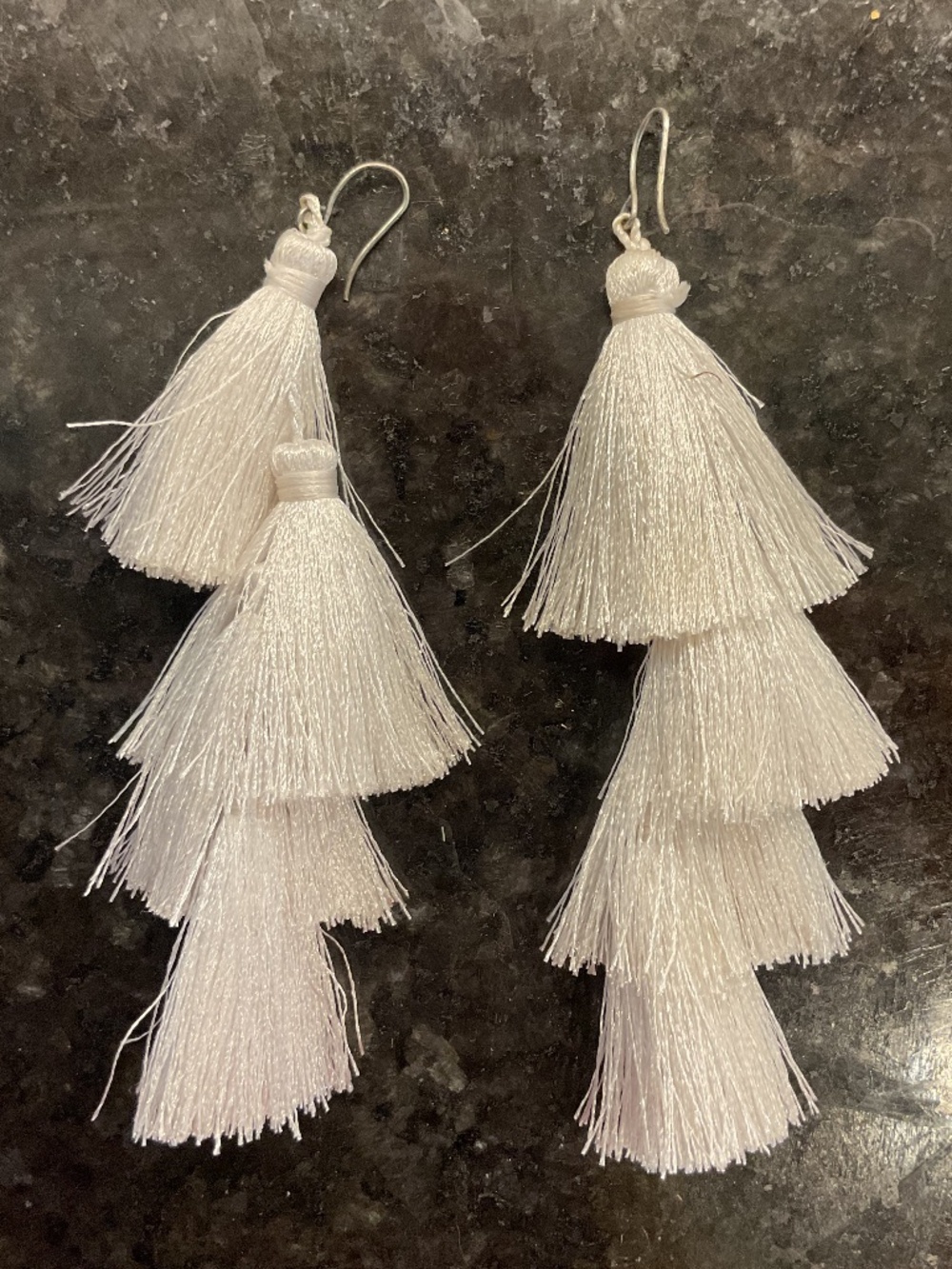 White 4-Tiered Tassel Pierced Earrings